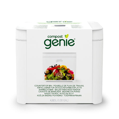 Compost Genie countertop bin packaging on a white background_FR-FR